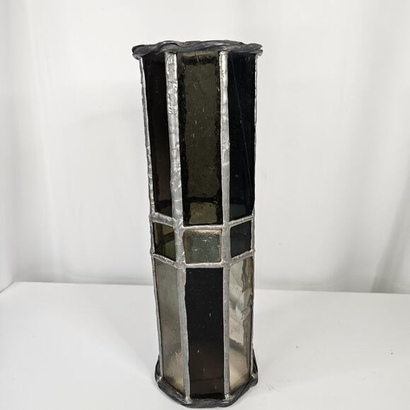 Vintage Hand Crafted Beautiful Stained Glass Pillar Candle Holder 12.5" - Picture 3 of 8